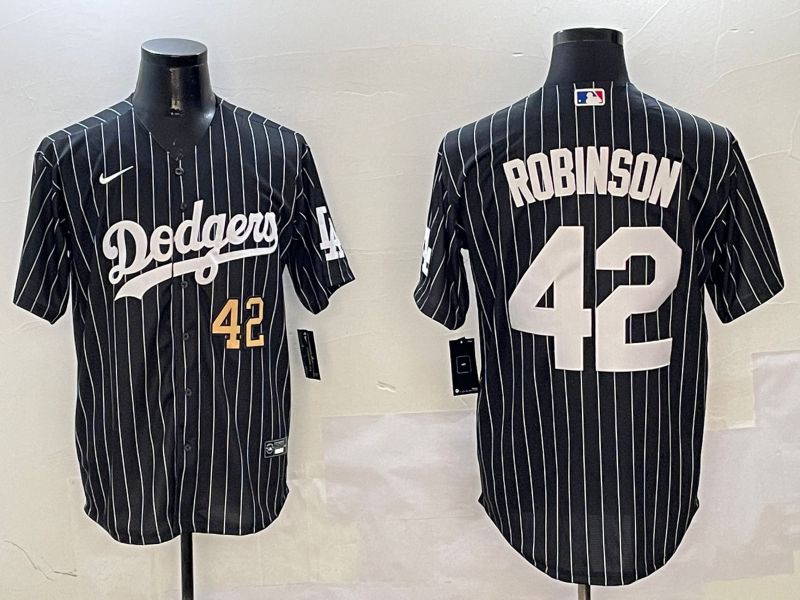 Men Los Angeles Dodgers 42 Robinson Black Stripe Jointly Name 2025 Nike MLB Jersey style 11